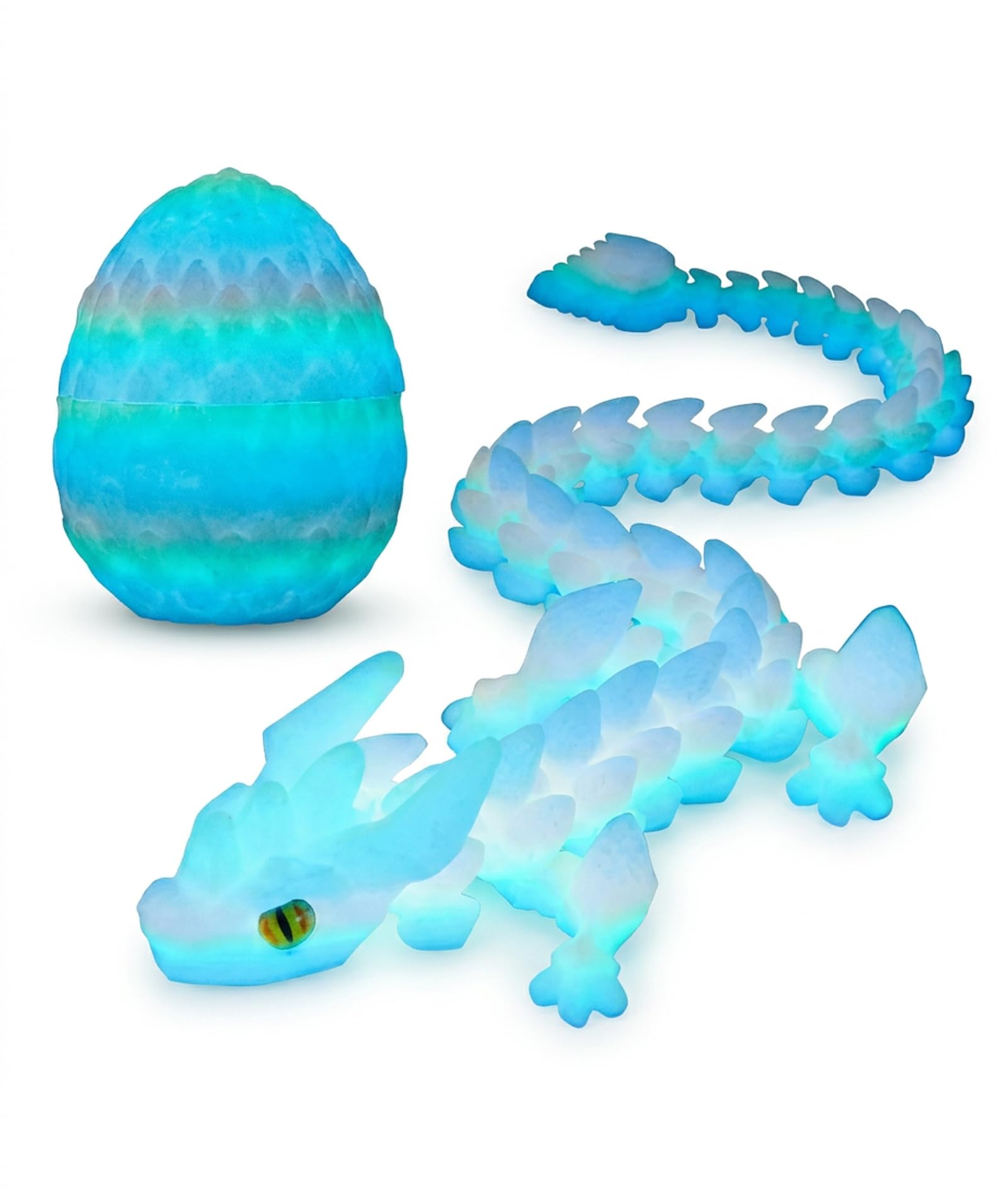 2-Piece 3D Printed Dragons and Horizontal Opening Dragon Egg Bundle Glow in the Dark Luminous Dragon Toy Figurine Desktop Decor Fantasy Model Collectible (Green)-image-36