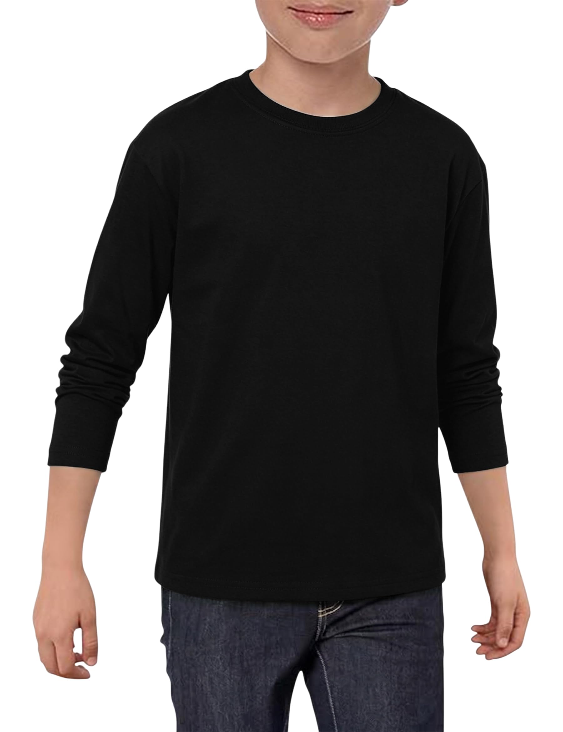 Demegimi Langarmshirt Jungen Kinder T-Shirt Rundhals Oberteil Soft Tops | Jungen Langarmshirt Rundhals Oberteile Kinder Basic T-Shirt Freizeitoberteil Herbst Winter Frühling Jungen 5-14 Jahre