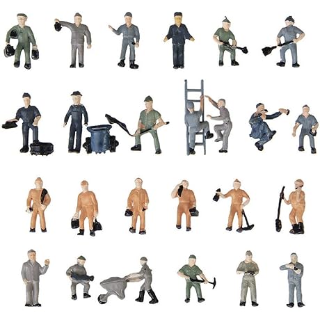 25pcs Simulation Train Track Railroad Worker Model People Figures with Tools HO Scale 1:87
