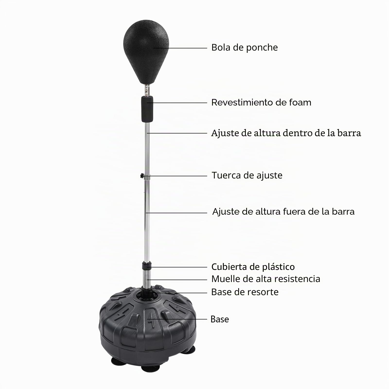 Punching Ball de altura ajustable 120-160 cm, pera de boxeo de pie con resorte de rebote de 90°, pelota de boxeo para niños, adolescentes y adultos, entrenamiento en casa, gimnasio y