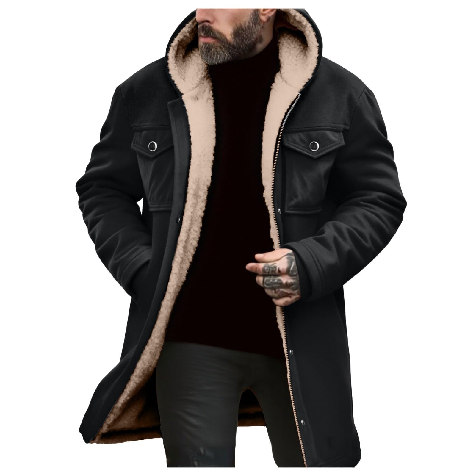 Generisch Giacca invernale da uomo, calda, in pile, da uomo, invernale, in flanella, con molte tasche, giacca termica vintage, giacca da lavoro, classica, casual, per lavoro d'ufficio