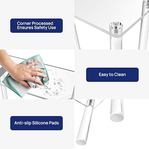 Miniatura 5 de HMYHUM Mesa auxiliar estrecha de acrílico con estación de carga, 7 pulgadas de ancho, mesa auxiliar pequeña de 2 niveles para espacios pequeños,