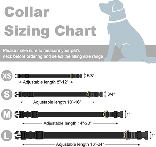 Miniatura 7 de Rnivvi Collar de perro, collar de perro negro ajustable para perros pequeños, lindo collar de cachorro para perros machos y hembras, collares