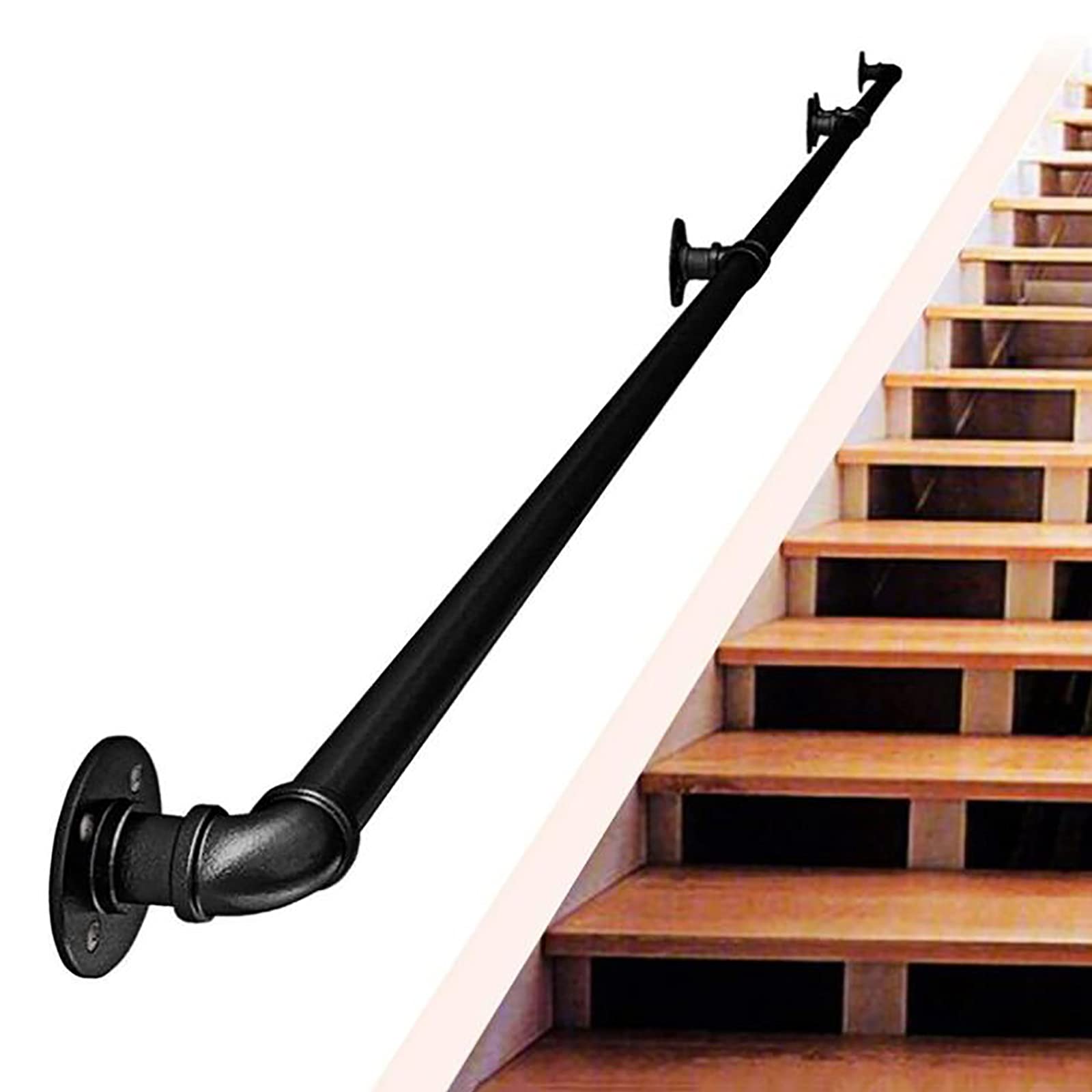Buy Handrail Complete Kit, Industrial Style Wrought Iron Black Tube