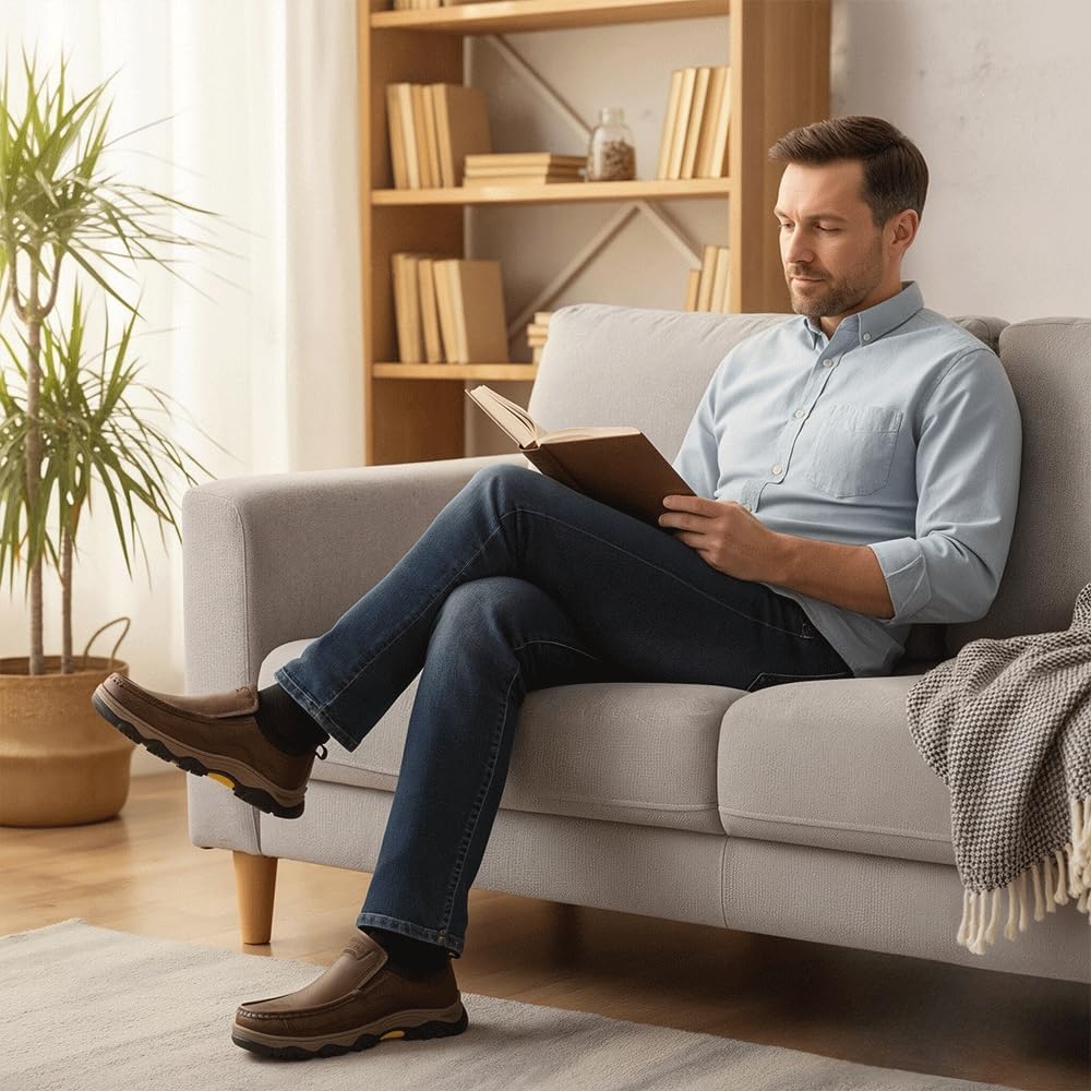 YONGJIA Mens Hands Free Slip in Loafers Walking Slip on Leather Casual Comfortable Breathable Shoes - Image 2