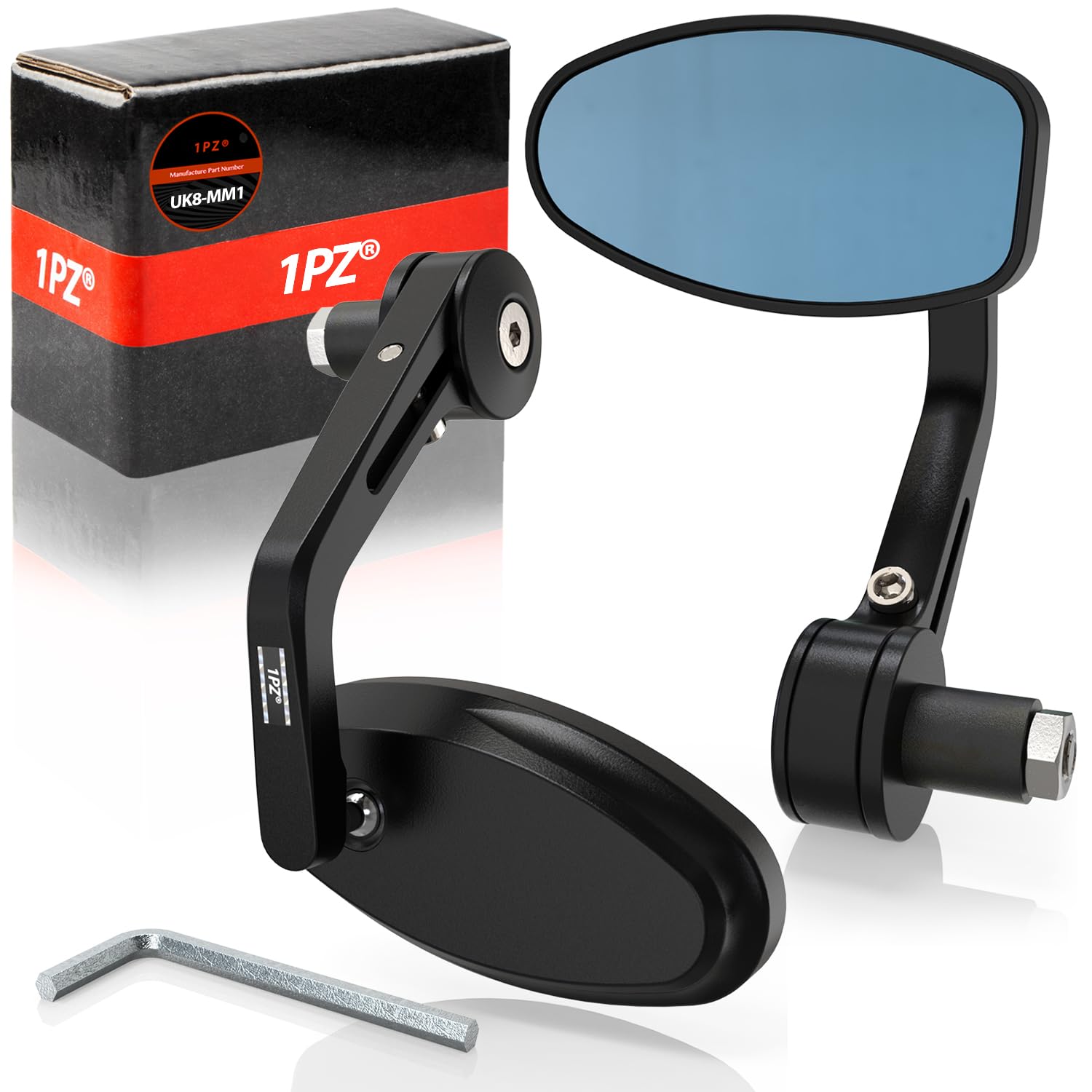 1PZ F26-7M8 Rétroviseur Universel Moto CNC Anti-éblouissant - 7/8" (22mm) pour Guidon -Verre Bleu Large Angle Mort Réduit -Compatible Scooter, Vélos électriques, VTT, UTV, Z1000 Z750, MT03 MT07 MT09