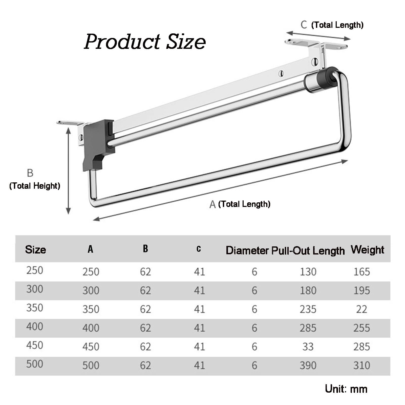 Barre de penderie coulissante réglable pour vêtements, Gain de Place et Rangement Maximal (350 mm)