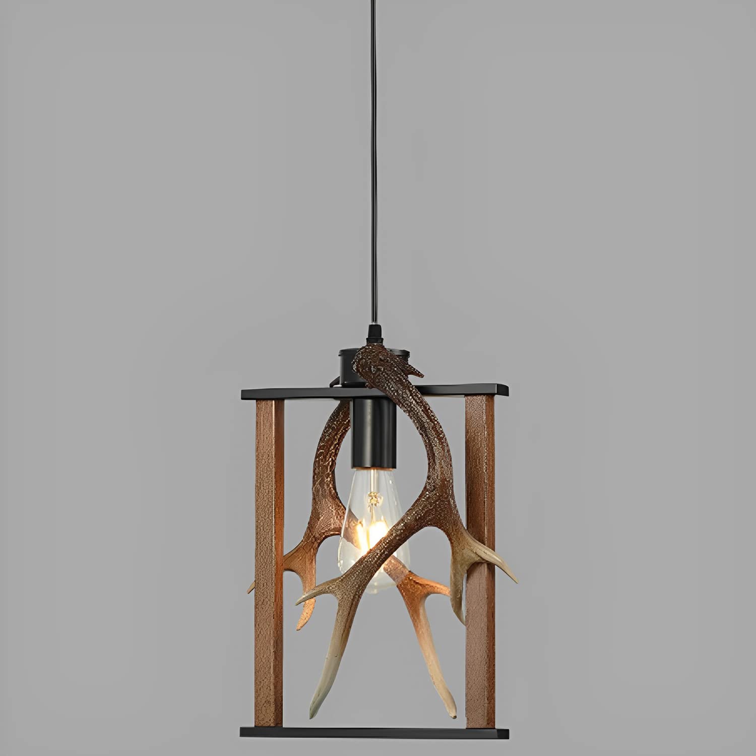 Lámpara Colgante Estilo Americano Retro con Forma de Cuerno de Ciervo, pequeña lámpara Colgante de Resina sintética Estilo Granja, Ideal para Comedor, Isla de Cocina o como Elemento de ilumi