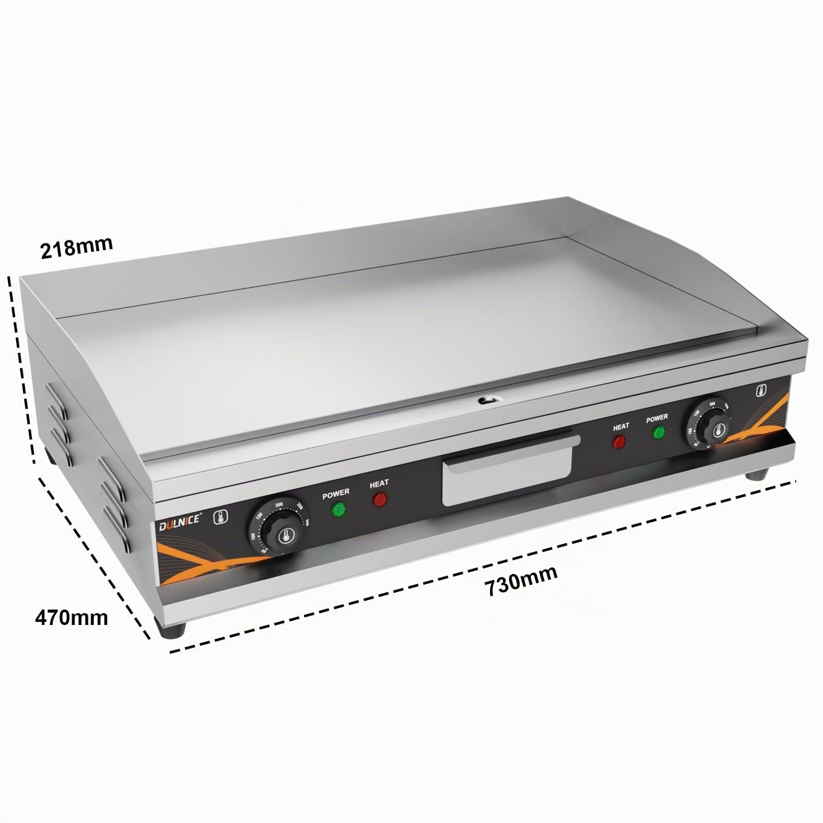 Plancha Electrica Profesional de Acero Inoxidable 73 x 40 cm Plancha Cocina Electrica 4400W, Temperatura Ajustable 50-300 °C con Bandeja Recoge Grasa, Antisalpicaduras, Fácil de Limpiar