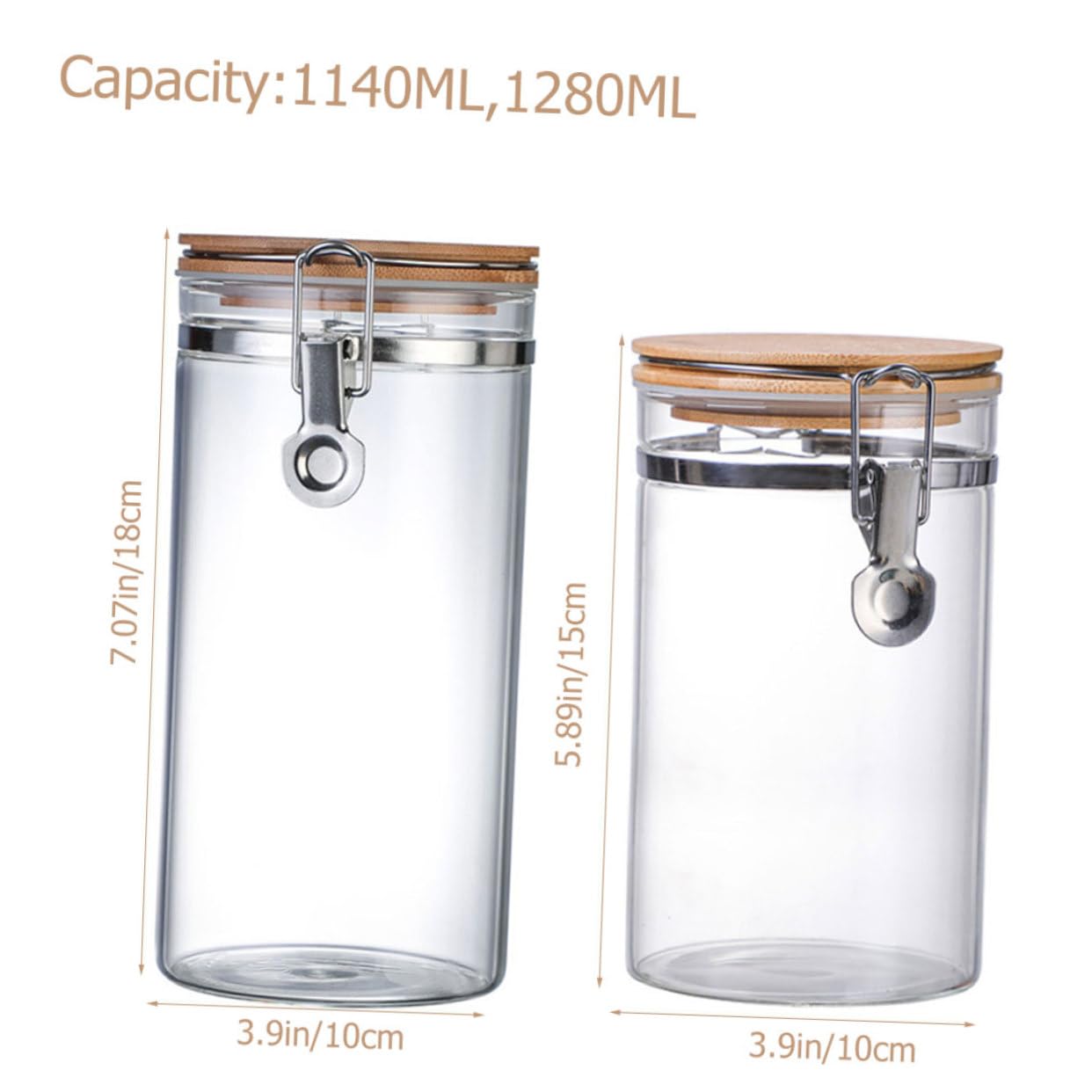 LIFKOME 2stücke Pack Luftdichte Vorratsgläser Haushalt Getreidebehälter Küchenbedarf Tee Süßigkeiten Mehl Getreide Transparenter Deckel Langlebig Holz Edelstahl Glas