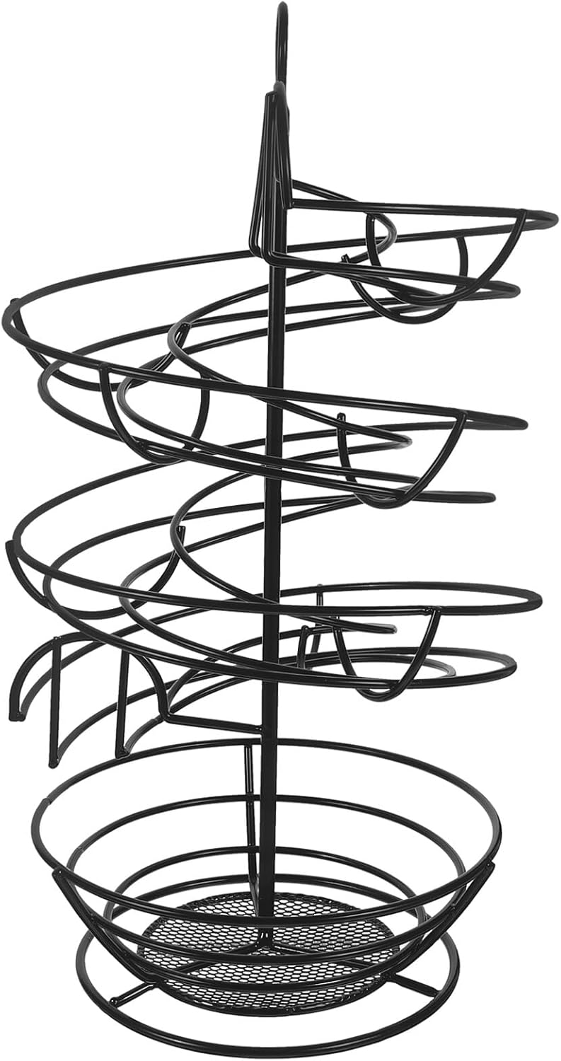 Spiral Iron Egg Basket Large Capacity Black Metal Egg Storage Rack Decorative Countertop Holder for Home Kitchen