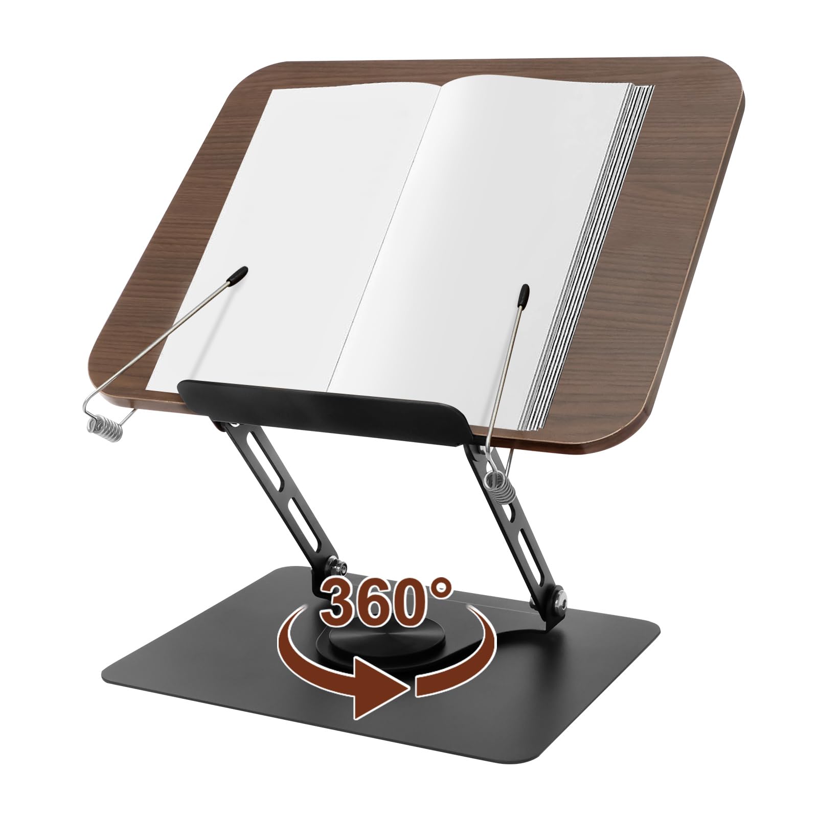 Book Stand for Reading Adjustable Book Holder with 360° Rotating Base Foldable Cookbook Stands for Home Office Kitchen Traveling Display Stand for Textbook, Recipe, Magazine,Tablet