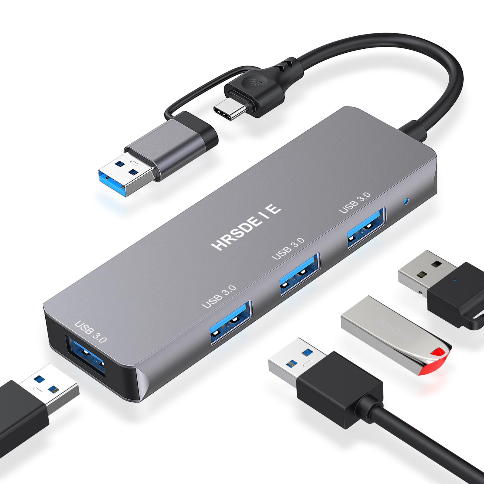 USB C Hub, Aluminum Ultra-Slim USB 3.0 Hub Usb 4 Ports for Desktop, 5Gbps High-Speed USB Splitter, USB C Multiport Adapter Multi USB Extender for MacBook, iPad Pro, ChromeBook,XPS, iMac, PC