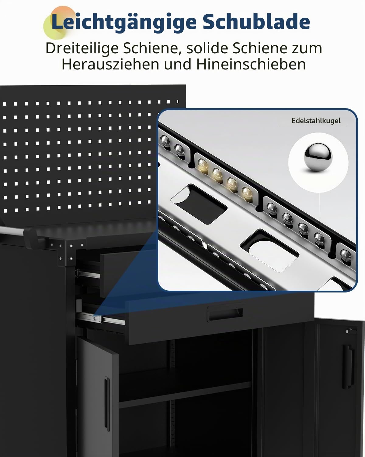 Werkzeugschrank,Werkstattwagen mobile Werkbank mit 2 Schubladen und Lochwand,Robuster Werkzeugschrank aus Metall mit Verstellbarem Einlegeboden für Garage, Lager und Werkstatt 80*40*90CM