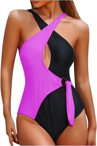 One Piece Swimsuit Women 2025 Crissover Cutout Colorblock O Ring Tie Knot Bathing Suit Sexy Vintage Slimming Swimwear
