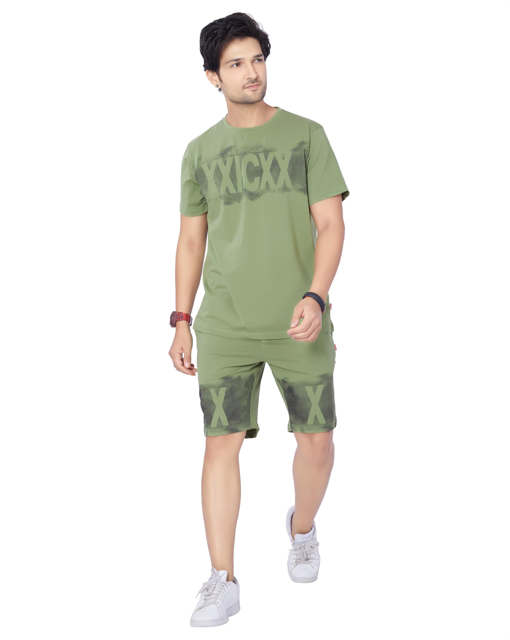 Cotton Round Neck Co-ord Set for Men's Half Sleeve T-Shirt and Shorts, Printed Casual Sleepwear & Loungewear Nightdress Night Suits Set 118