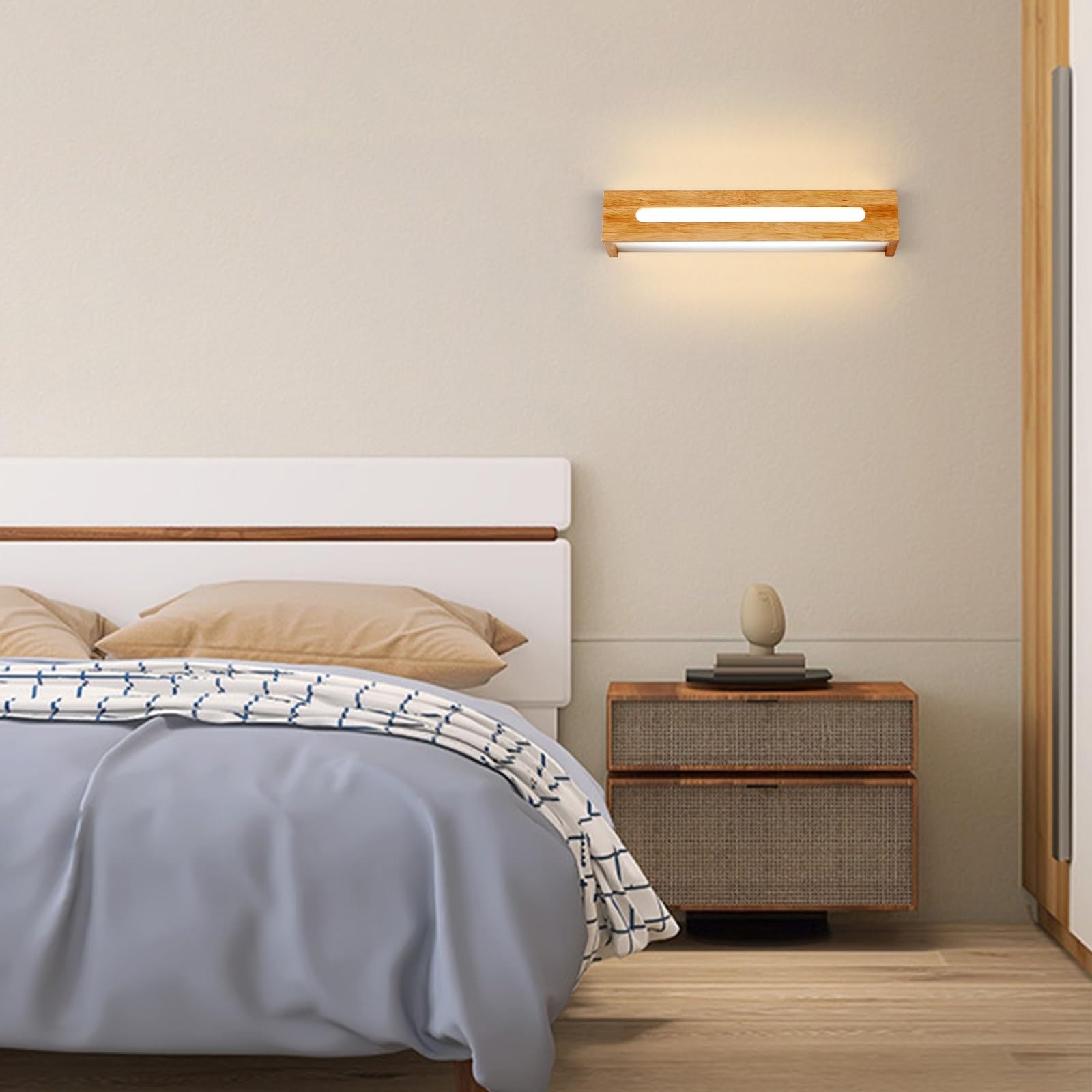 Lámpara de tocador rectangular de madera for baño, apliques LED estilo tronco sobre espejo, apliques rústicos de pared con pantalla acrílica for tocador, lámpara de espejo de pared.(Small)