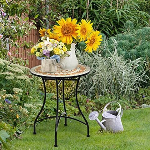 GIANTEX Mosaiktisch rund Kaffeetisch Mosaik Beistelltisch Balkontisch Gartentisch Eisengestell Kaffeetisch Metalltisch Teetisch Vintage für Wohnzimmer Garten Terrasse Cover