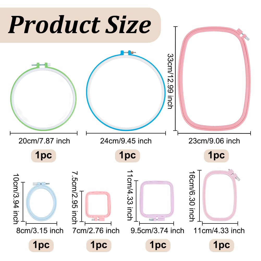 OLYCRAFT 7 set di Telai Da Ricamo In Plastica di 7 misure per Lavori Fai Da Te Cucito Ricamo Progetti Ricamati Kit per Punto Croce Telaio Rettangolare per Ricamo per Appassionati di Artigianato