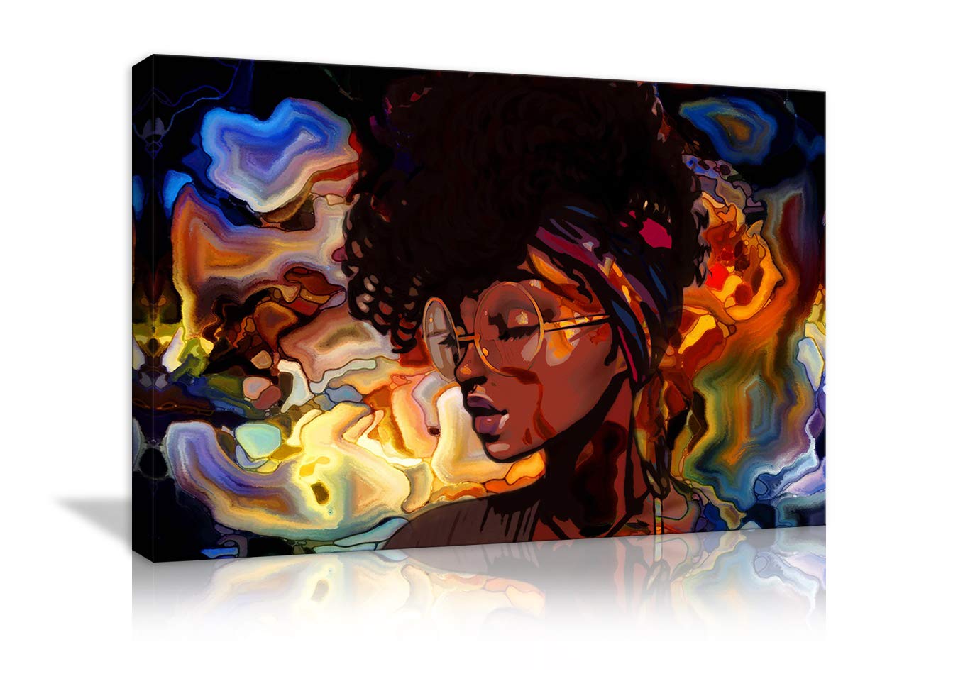 AMEMNY African American Women Abstract Wall Art Painting Canvas Abstract Graffiti Style Picture Wall Decor for Living Room Hippie Bedroom Bathroom Stretched and Framed Ready to Hang