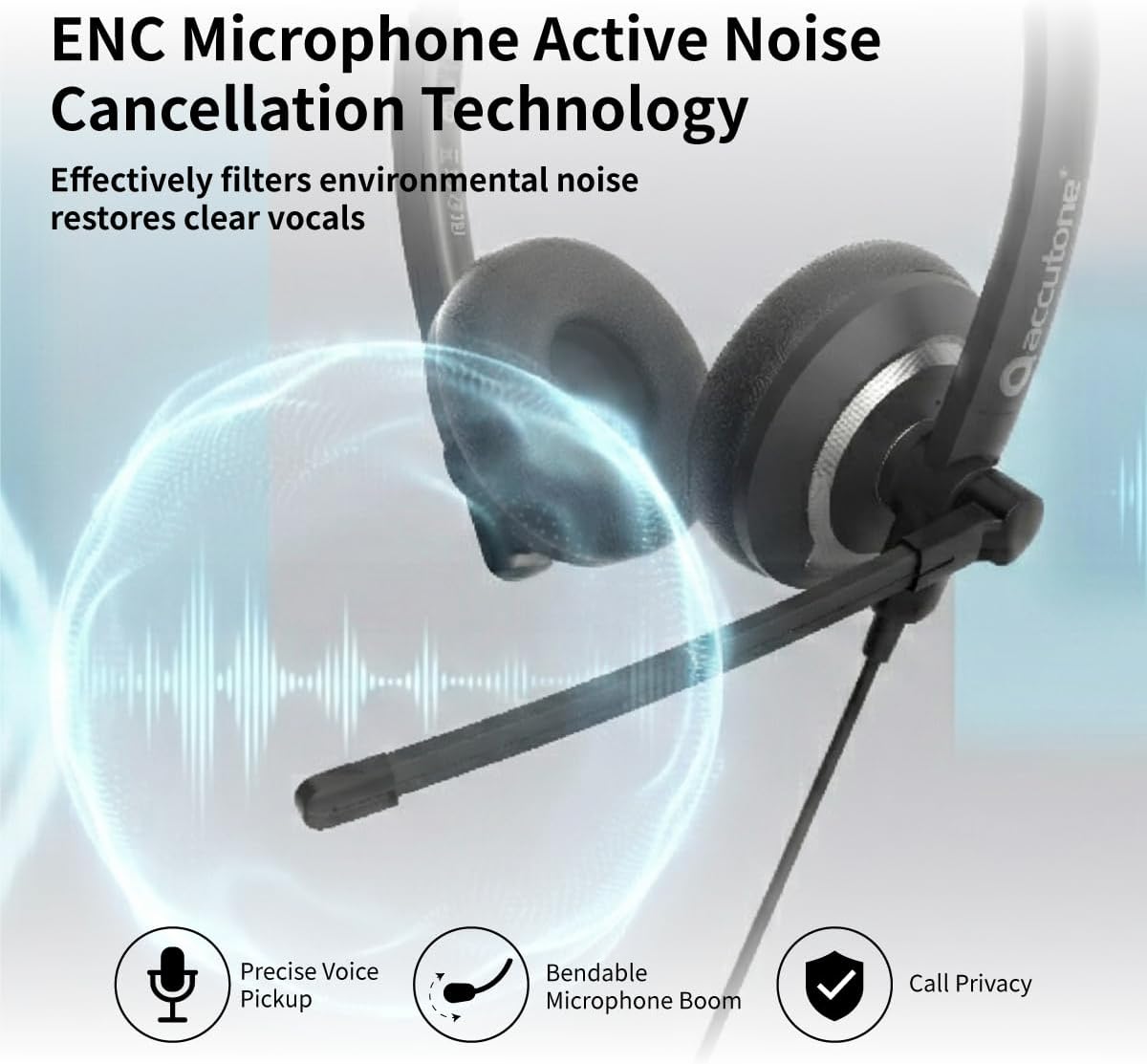 Accutone Conversation 95 USB Computer Headset with Microphone for Work, Noise Cancelling Wired Headset with Sidetone for Office & PC, Simple USB-C and Included USB-A Adapter