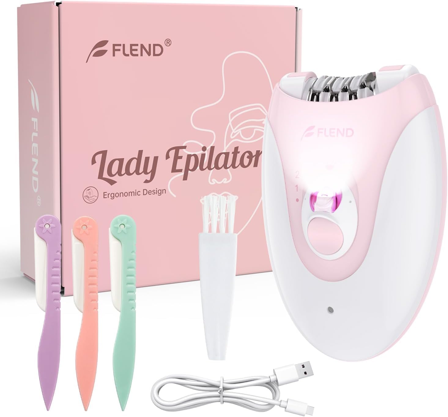 Epilierer für Frauen, Kabelloser Gesichtsepilierer mit LED-Licht, Schmerzloser Haarentferner für Gesicht, Körper, Achsel, Beine & Bikinizone