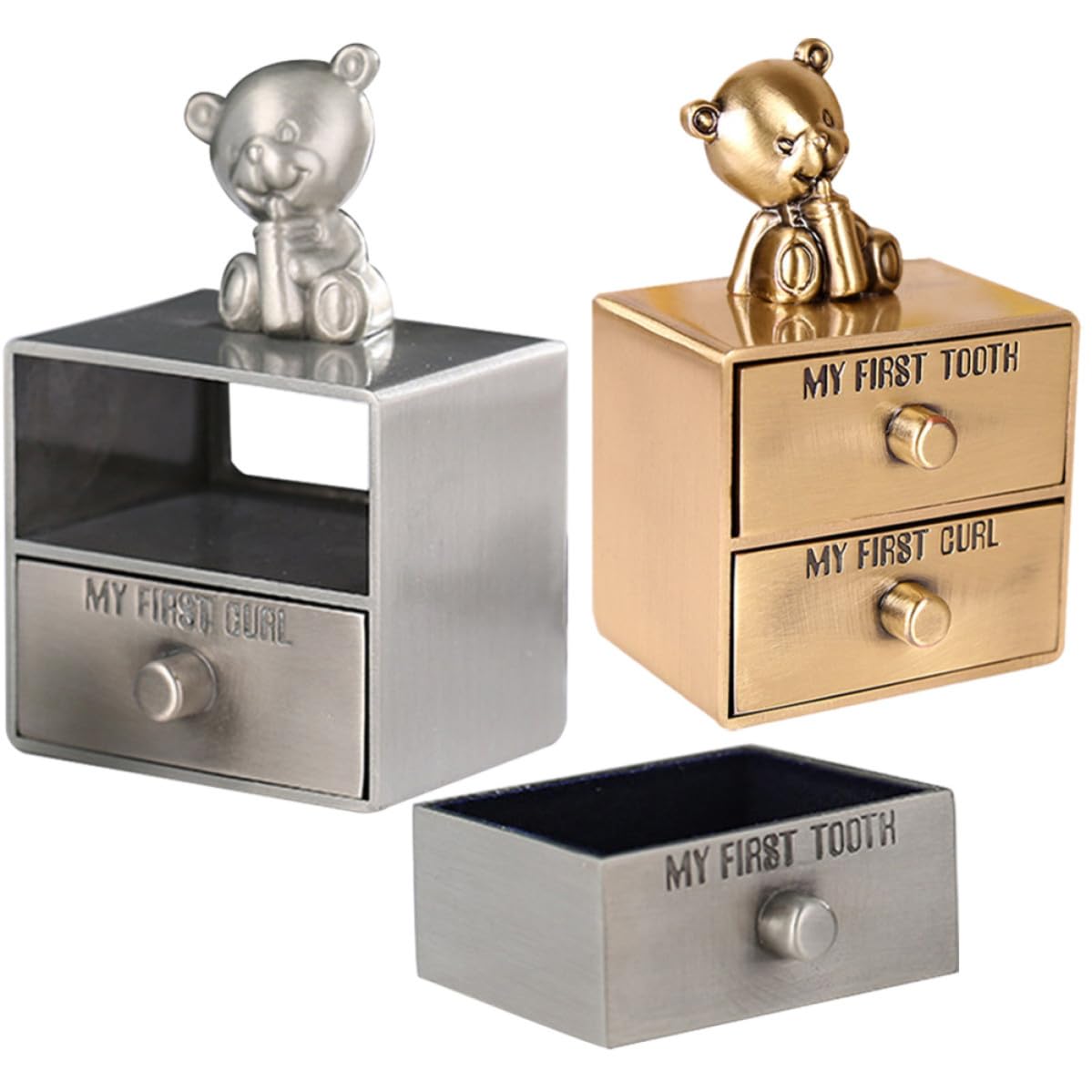 2 Stück Zahnbox für Babyzähne und Locken, Metall Erinnerungsbox