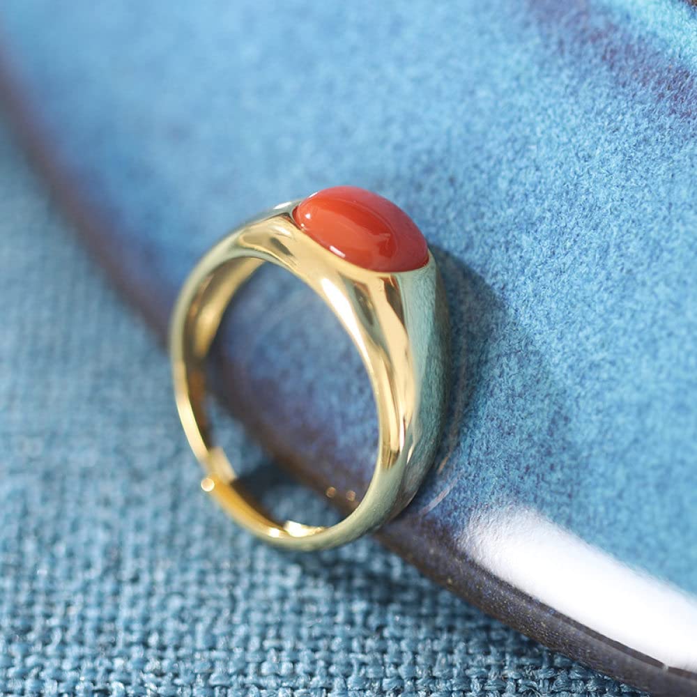 HGJH Anello Regolabile,Argento Sterling 925 Agata Rossa Meridionale Geometrica Quadrilatero Placcato Oro Anelli Regolabili Gemma Energia Fascino Gioielli da Sposa Regali per Uomo Donna