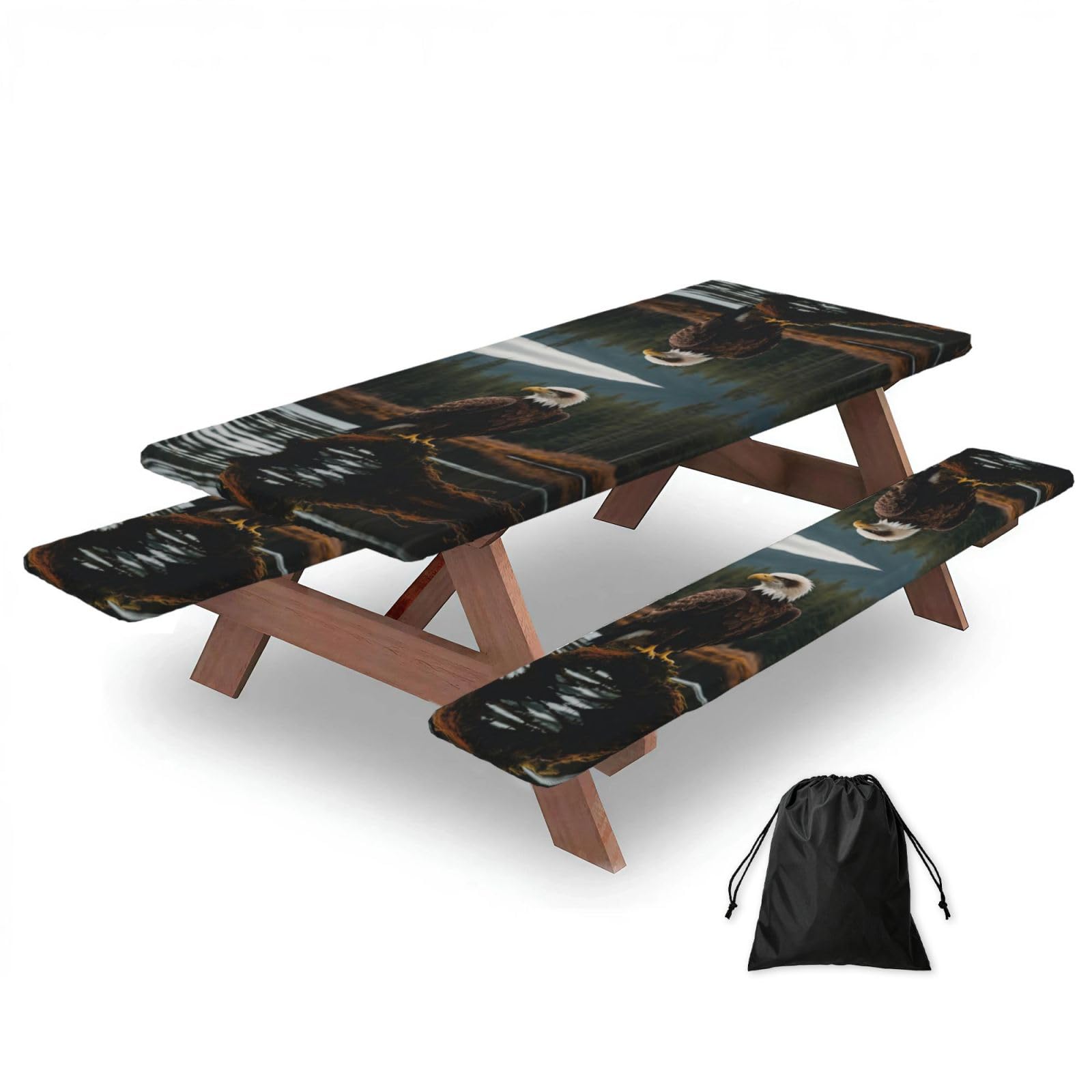 Zyjhyy Black Flying Eagle Print 3 Pack Wipeable Picnic Bench Cover And Table Cover Lightweight Table Cloth For Camping Outdoor