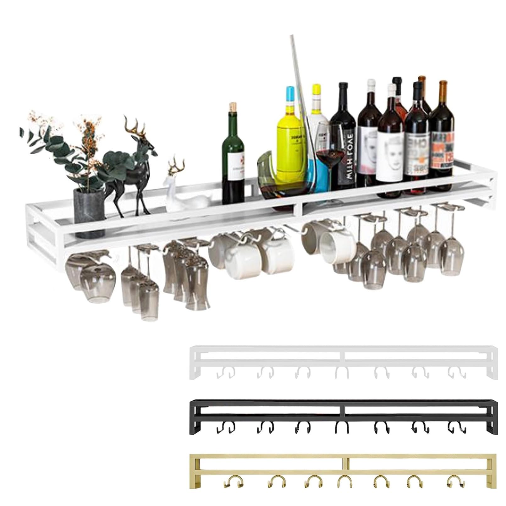 Casier à vin mural en métal avec porte-verres suspendu pour cuisine