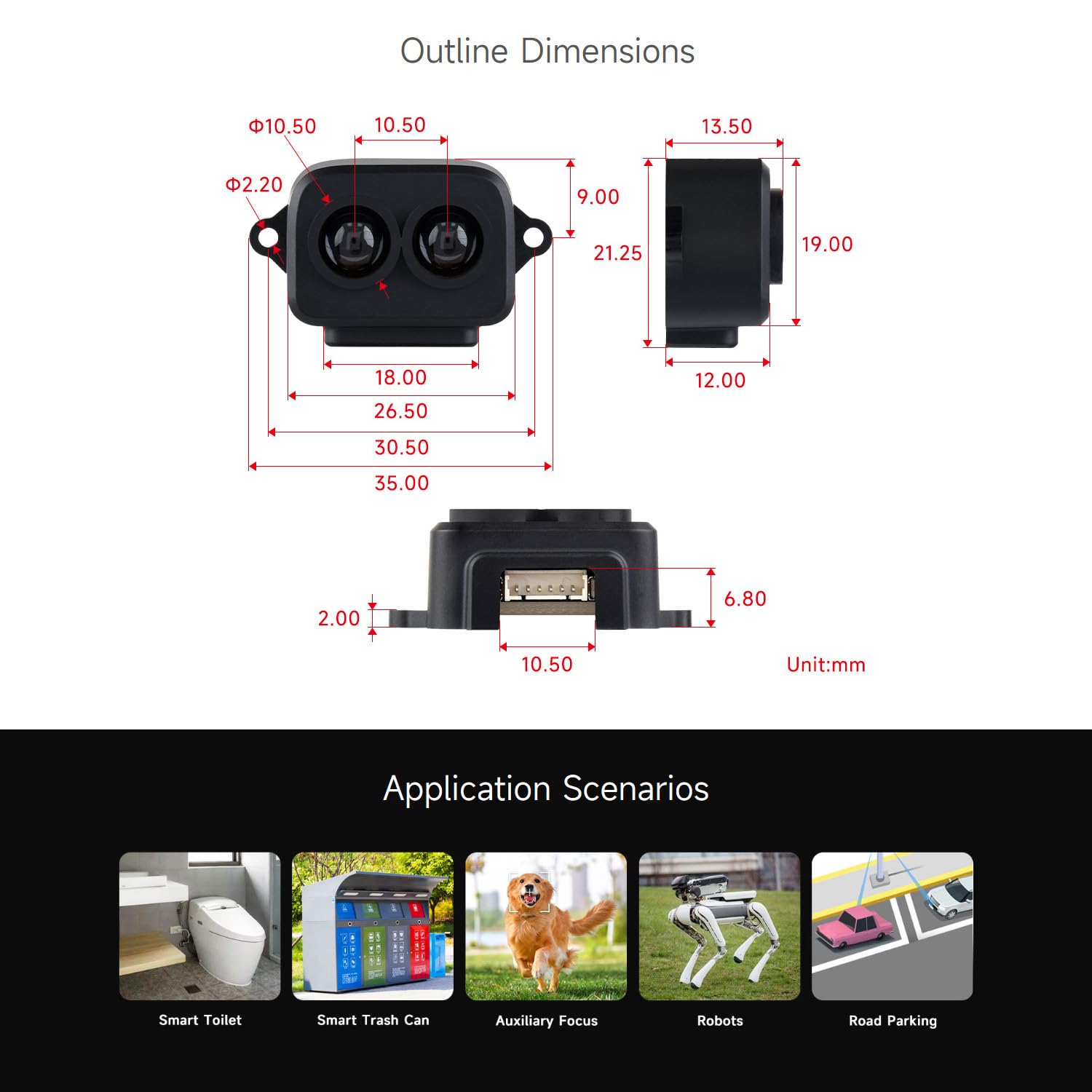 Waveshare TF-Luna Lidar Ranging Sensor, 8m Ranging Distance, Low Power & Compact Size, Easy to Integrate, Mini Laser ranging Module, TOF Ranging Principle,Different Models for Choosing