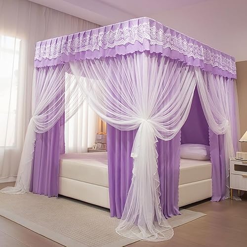 Toldo de cama de 4 postes de esquina de princesa y bonita mosquitera para cama de niñas, dormitorio de adultos, habitaciones de niños red de cortina