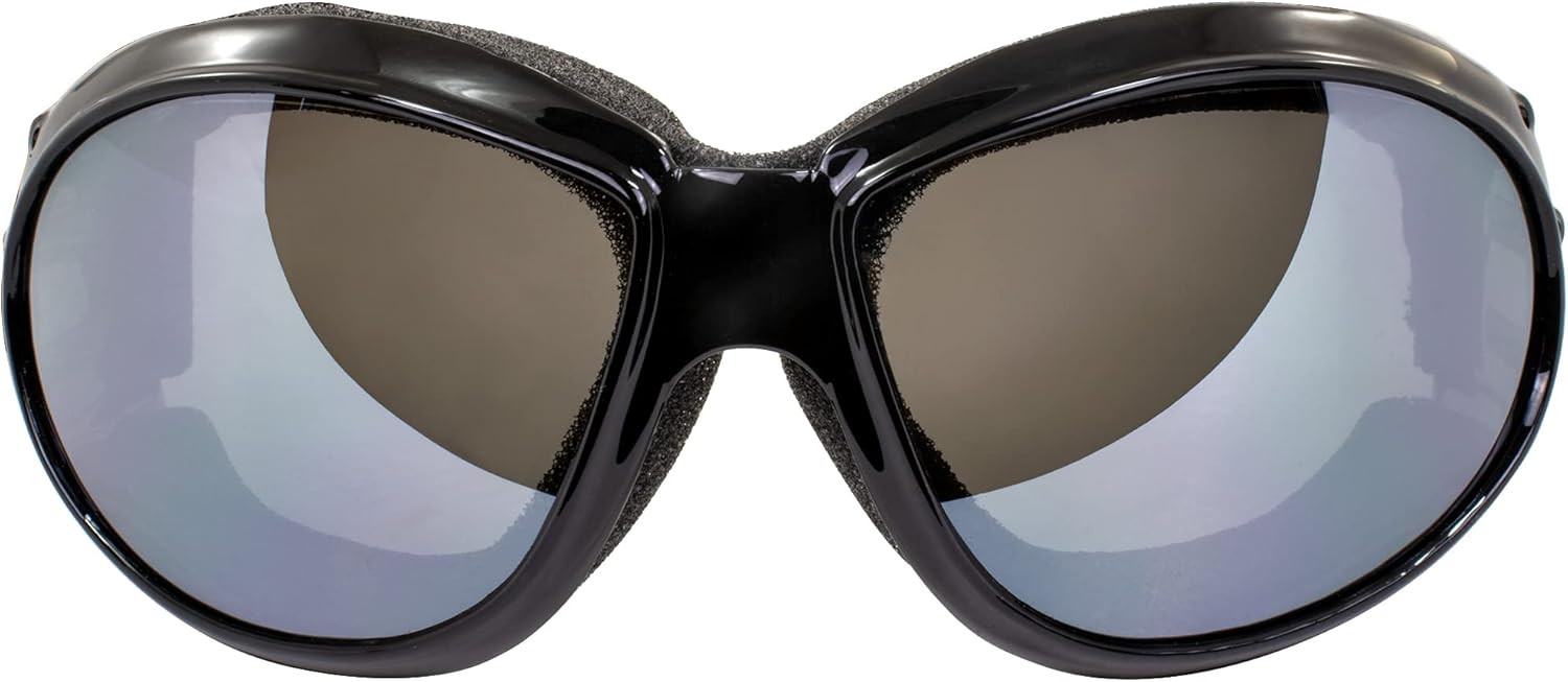 Global Vision 4 Pair Eliminator Padded Motorcycle Riding Goggles ANSI Z87.1 Anti-Fog Black Frames with Clear Flash Mirror Yellow & Driving Mirror Lenses