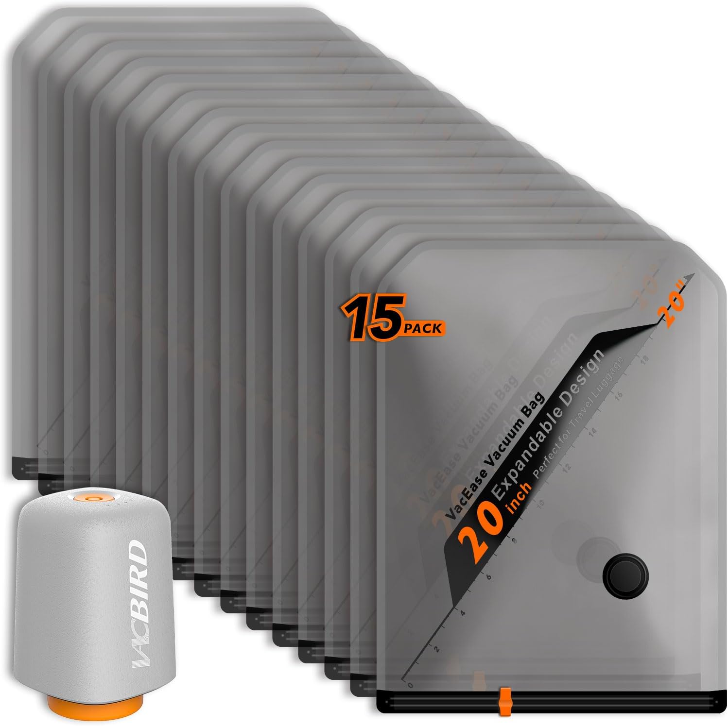 旅行用の20インチ真空収納バッグ 15枚パック - ポンプ付き