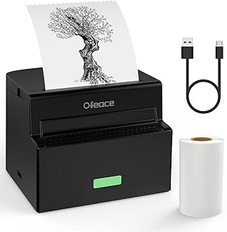 Ofeace Sticker Printer, Mini Printer Portable Thermal Printer Inkless Pocket Printer Bluetooth Photo Printer for Learning Assistance, Study Notes, Journal, Fun, Work (Black) (Black)