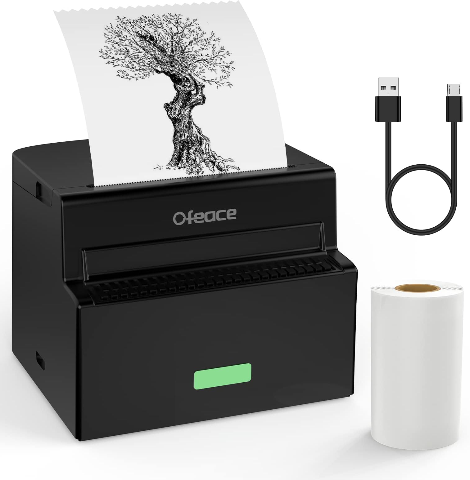 Ofeace Sticker Printer, Mini Printer Portable Thermal Printer Inkless Pocket Printer Bluetooth Photo Printer for Learning Assistance, Study Notes, Journal, Fun, Work (Black) (Black)