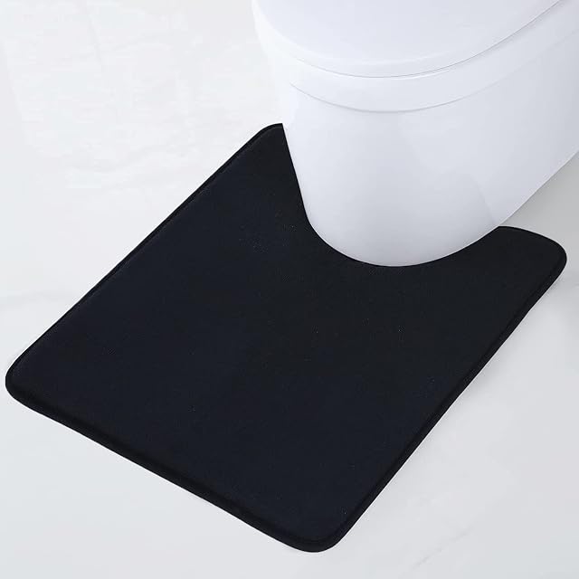 Smiry Non-Slip Toilet Mat, 50 x 60 cm, Extra Soft U-Shape Pedestal Mat for Toilet, Absorbent Memory Foam Bath Contour Mat, Machine-Washable Dry Solid Bathroom Toilet Mat for Floor, Black