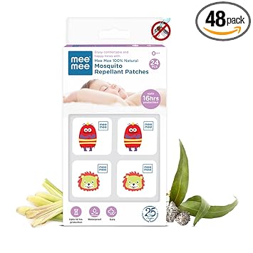 Mee Mee 100% Natural Mosquito Repellent Patches for Babies & Kids | Pack of 2 (24 Pcs) | Baby-Safe, Non-Toxic & Waterproof | 16 Hr Protection with Lemon Scent | Guards Against Dengue, Malaria. - image, photos