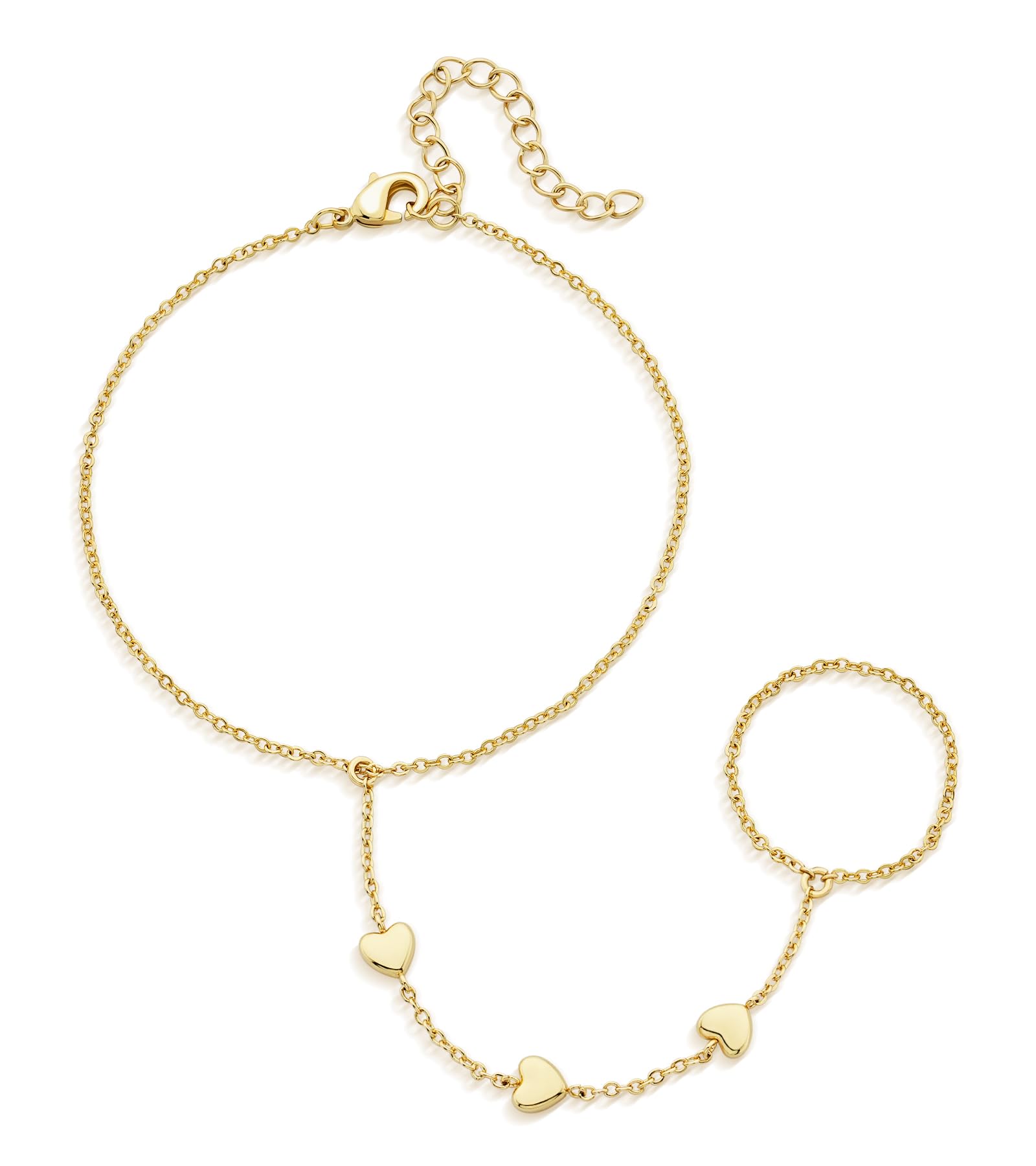 adoyi Gold Bracelets for Women, 14K Gold Plated Stackable Bracelet Stack Set Adjustable Charm Paperclip Chain Cuban Link Layered Waterproof Jewelry Sets Gifts for Womens 6.5 Inch