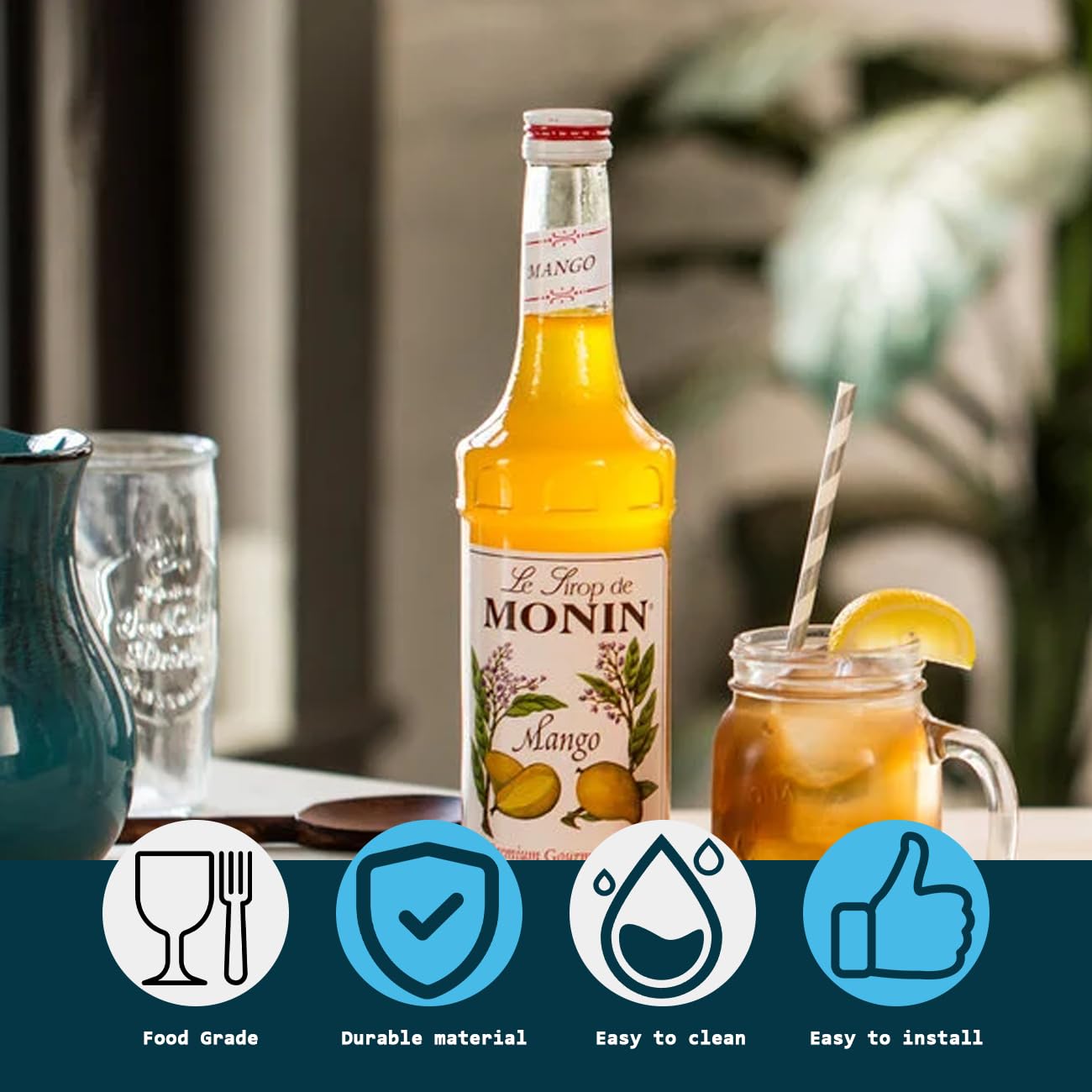 Lot de 4 pompes à sirop de café réutilisables et universelles pour bouteilles de 750 ml/1 litre | Compatible avec Monin, Torani, Da Vinci | Distributeur de sirop durable pour la maison, les cafés, les