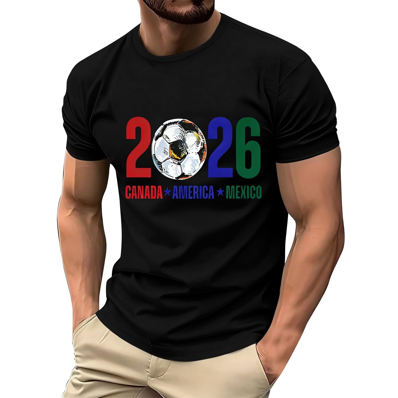 AIDTFUIEY Football Game Day 2026 Football T-Shirt Comfortable Shirts Clear Printed Lightweight Tops Jersey Classic T Shirt Breathable Comfortable Clothing (Black, M)