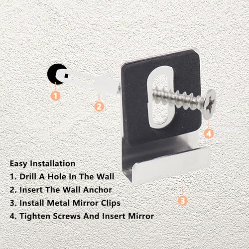 Image of Metal Mirror Clip,ULIFESTAR SUS304 Wide Channel Mirror Hanger Clip,Large Mirror Retainer Clip,Heavy Frameless Mirror J-Channel Mount Wall Clips with Screw 36*25mm /1.42*0.98 inch with Gasket Silver 12PCS