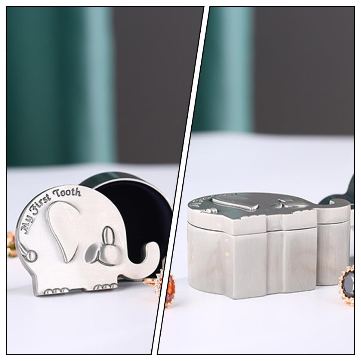 Caja para Recuerdos de Bebés Forma de Elefante, Metal Pequeño en Color Plata, para Primer Diente y Rizo, Adecuado para Guardar Recuerdos de Recién Nacidos y Obsequio Shower