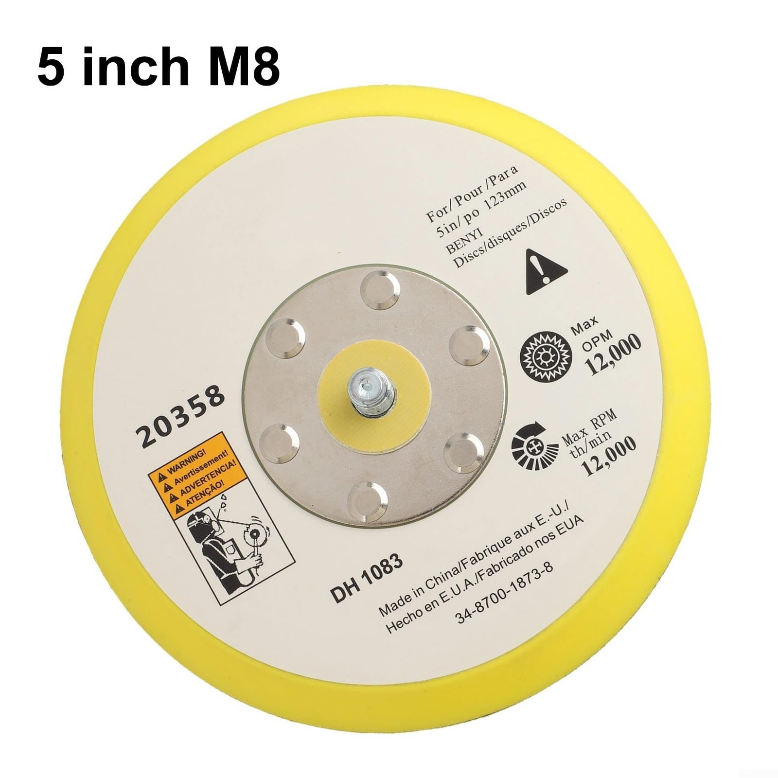 Platorello di supporto per sistemi di levigatura pneumatica con attacco filettato M6 e M8 (12,7 cm) di diametro 5,1 cm, 7,6 cm