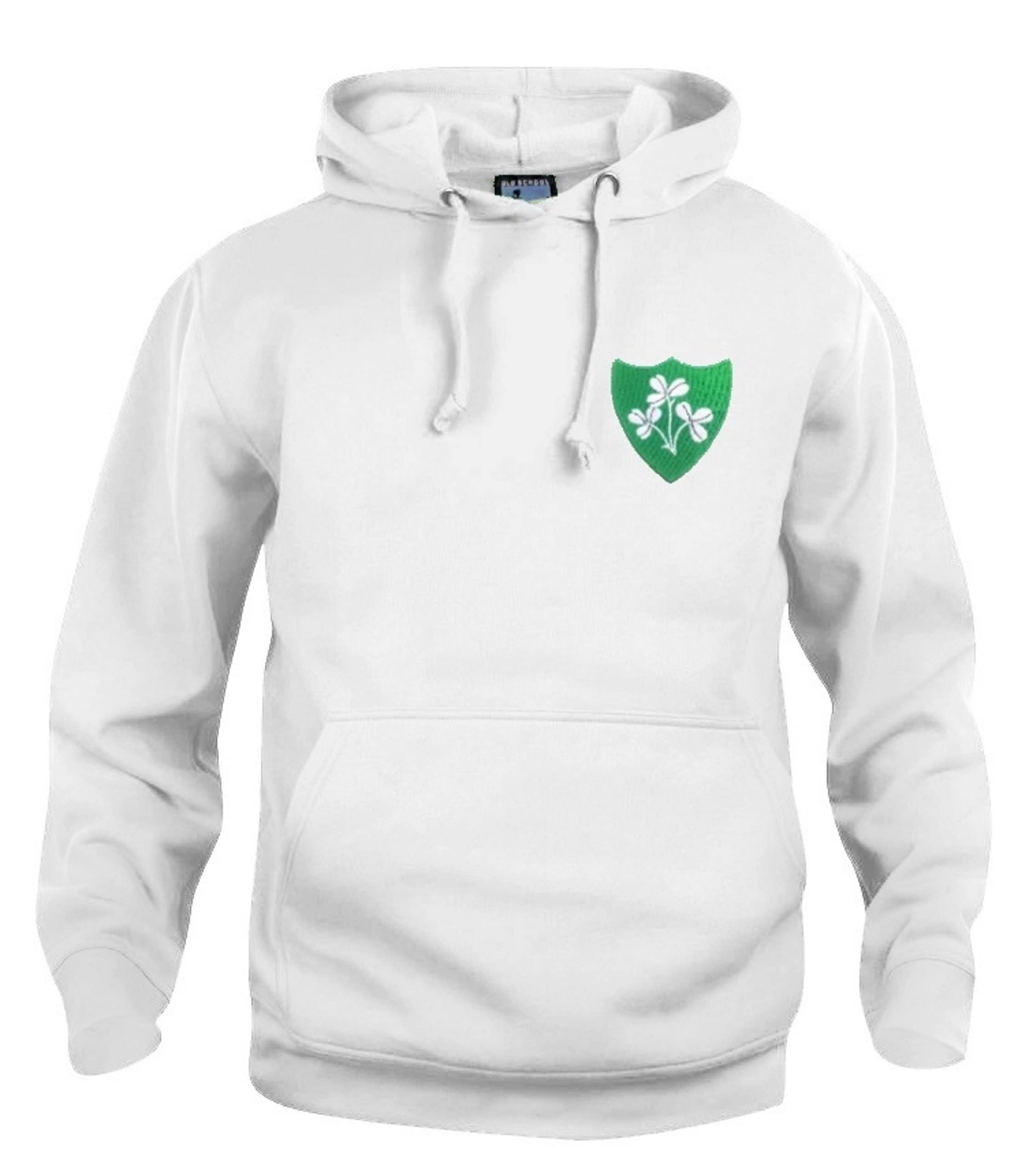 Old School Football White Ireland Retro Rugby Hoodie Embroidered Logo