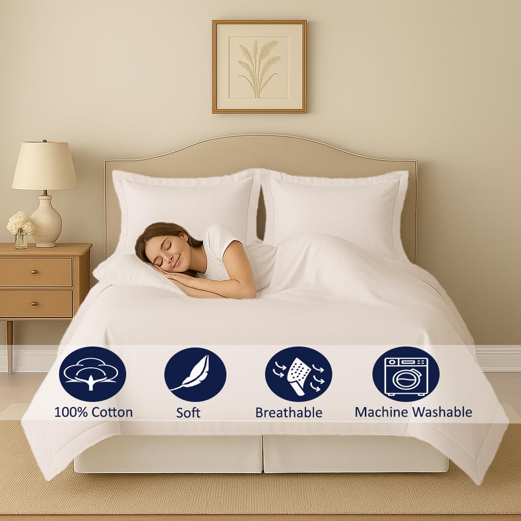 Luxuries Copripiumino Super King Size Plissettato 120x120 Cm | 3 Pezzi 100% Cotone Con Cerniera E Lacci | Bianco
