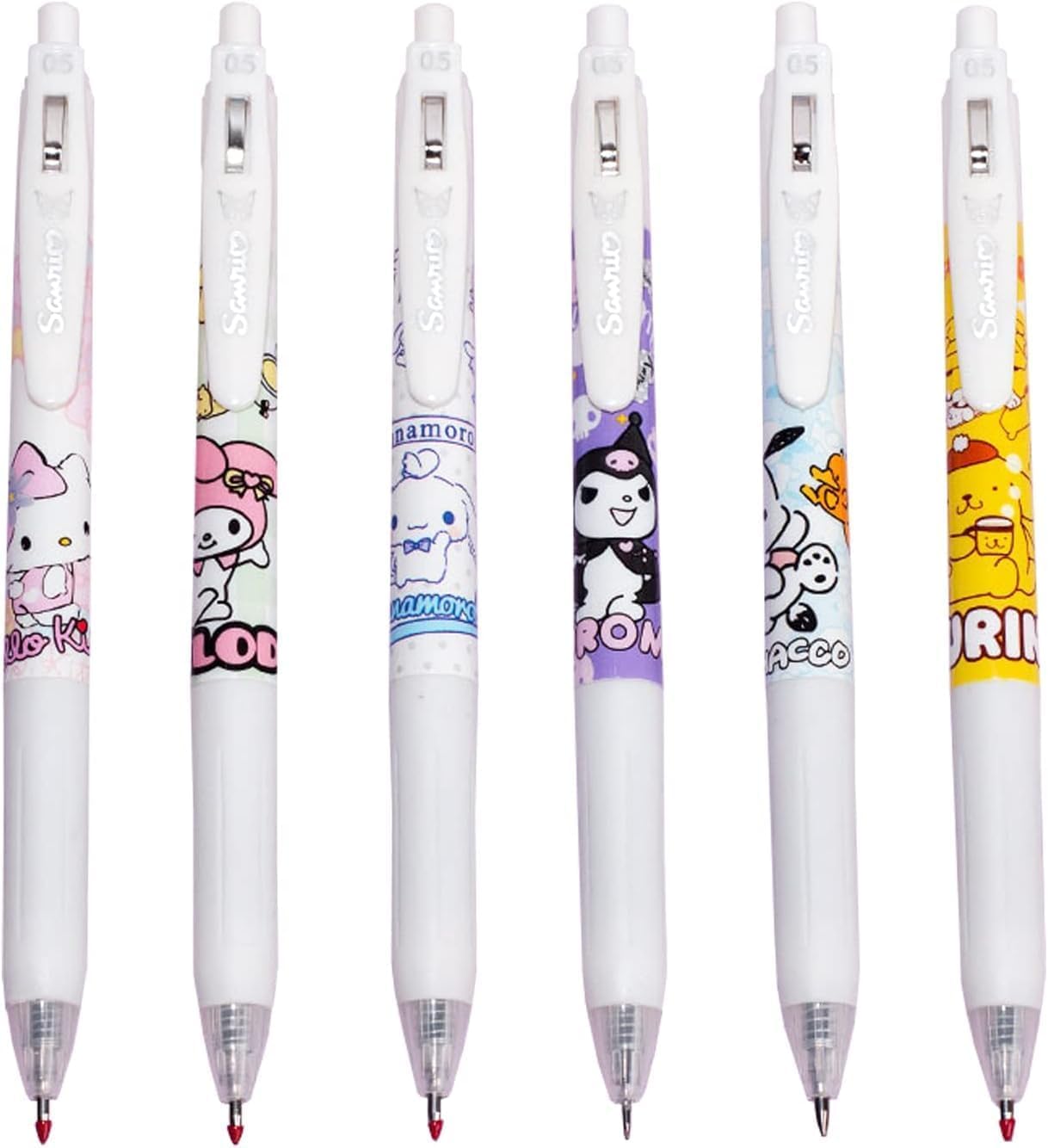 yegitaog 6 Pcs Stationery Push Action Signature Pen Kawaii Pom Pom Girls Student Anime Melody Pachacco Cinnamoroll Pen