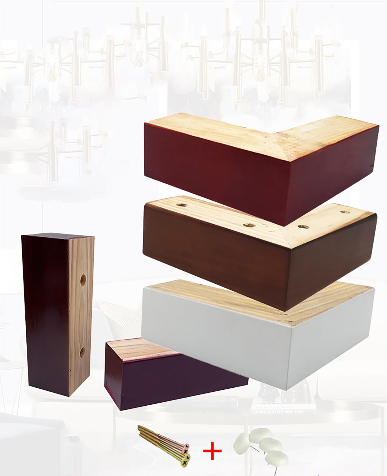 Juego de 4 elevadores de cama y patas de sofá de madera, patas de muebles para sofá, tocador y mesa en forma de L, reemplazo perfecto para mayor altura y estilo (5 cm)