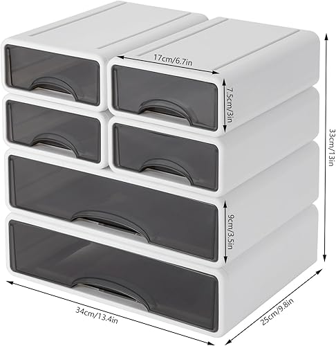 Miniatura 3 de Caja de almacenamiento apilable de oficina con cajones, caja de almacenamiento de escritorio de oficina con 6 cajones, organizador de cajones de