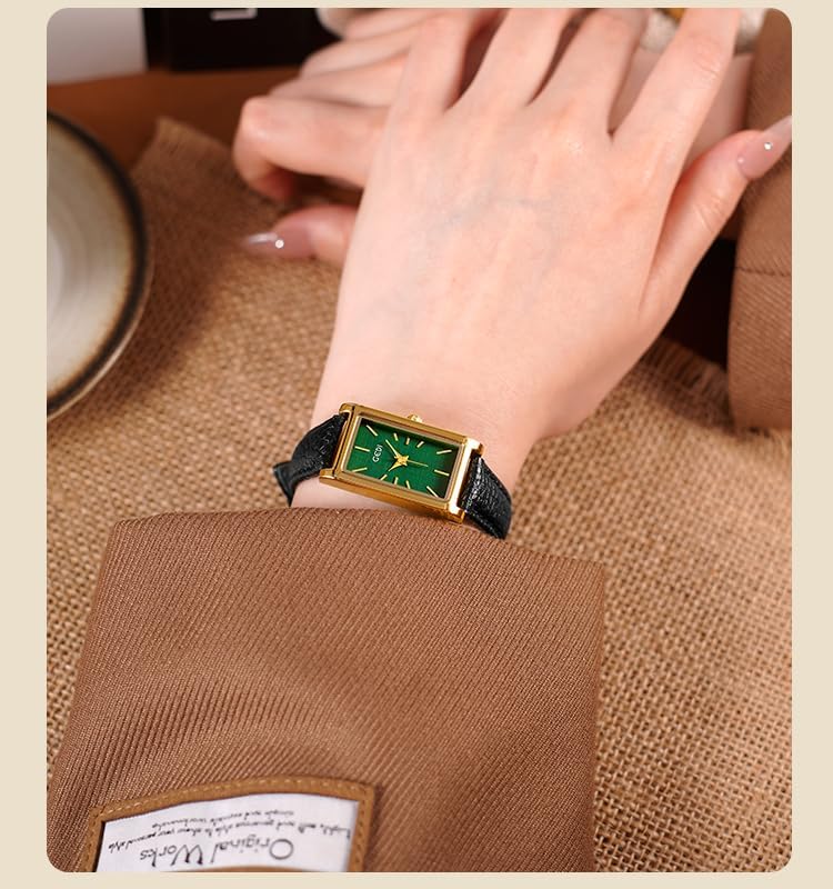 FANMIS Vintage Women's Rectangle Wristwatch Classic Ladies Analog Quartz Watch Ultra-Thin Ladies Bangle Bracelet Watch Female Business Dress Watches with Leather Strap - Image 2
